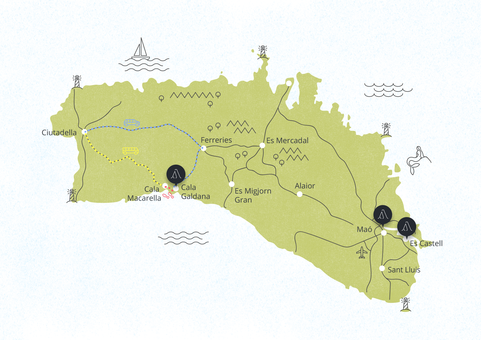 Playa Macarella Menorca mapa: ARTIEM